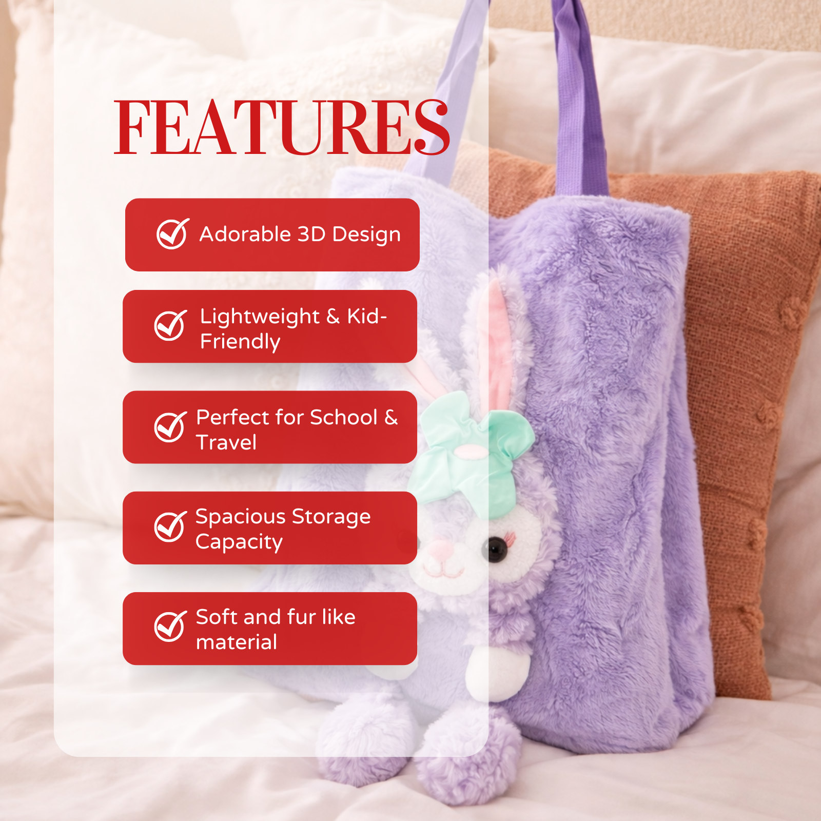 Purple Bunny Plush Tote Bag