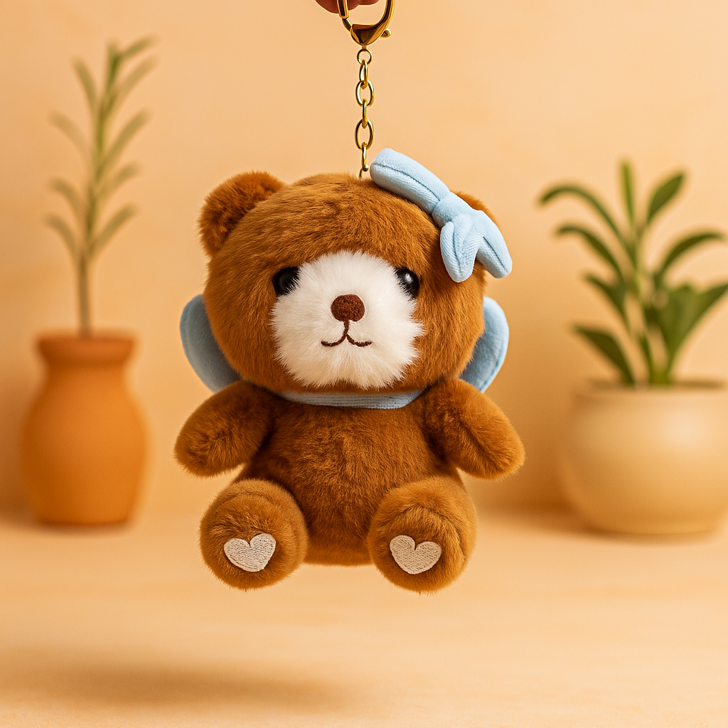 Teddy Bear with Bow Plush Keychain