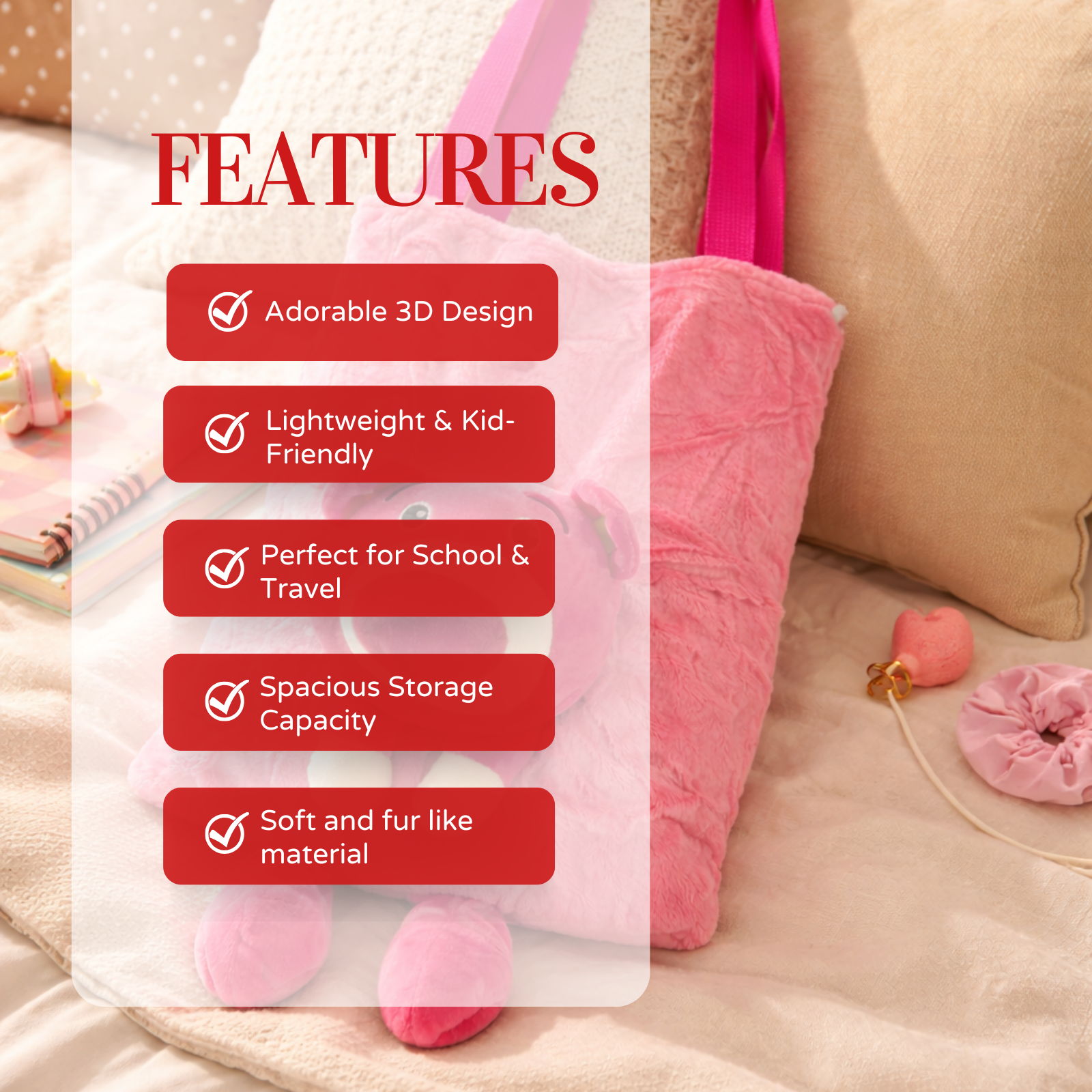 Pink Teddy Plush Tote Bag
