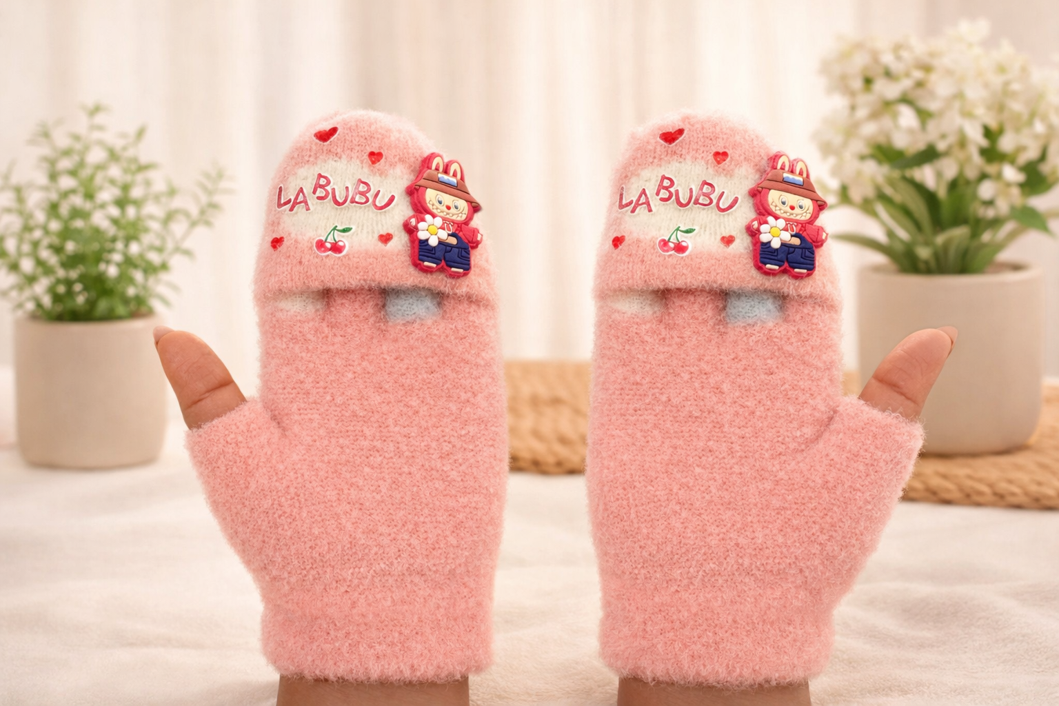 Winter Special Dark Pink Kids Convertible Gloves with Detachable Top
