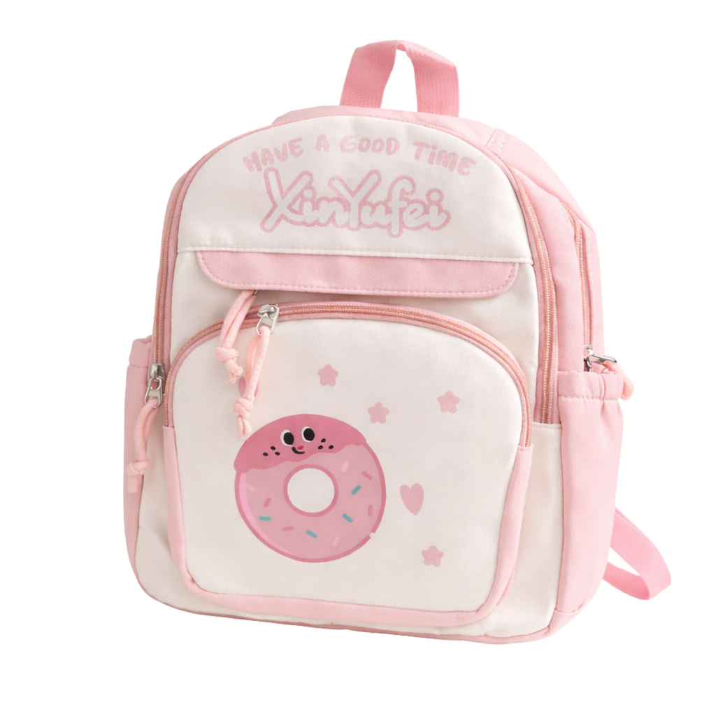 Donut Design Pink Backpack with Chest Strap