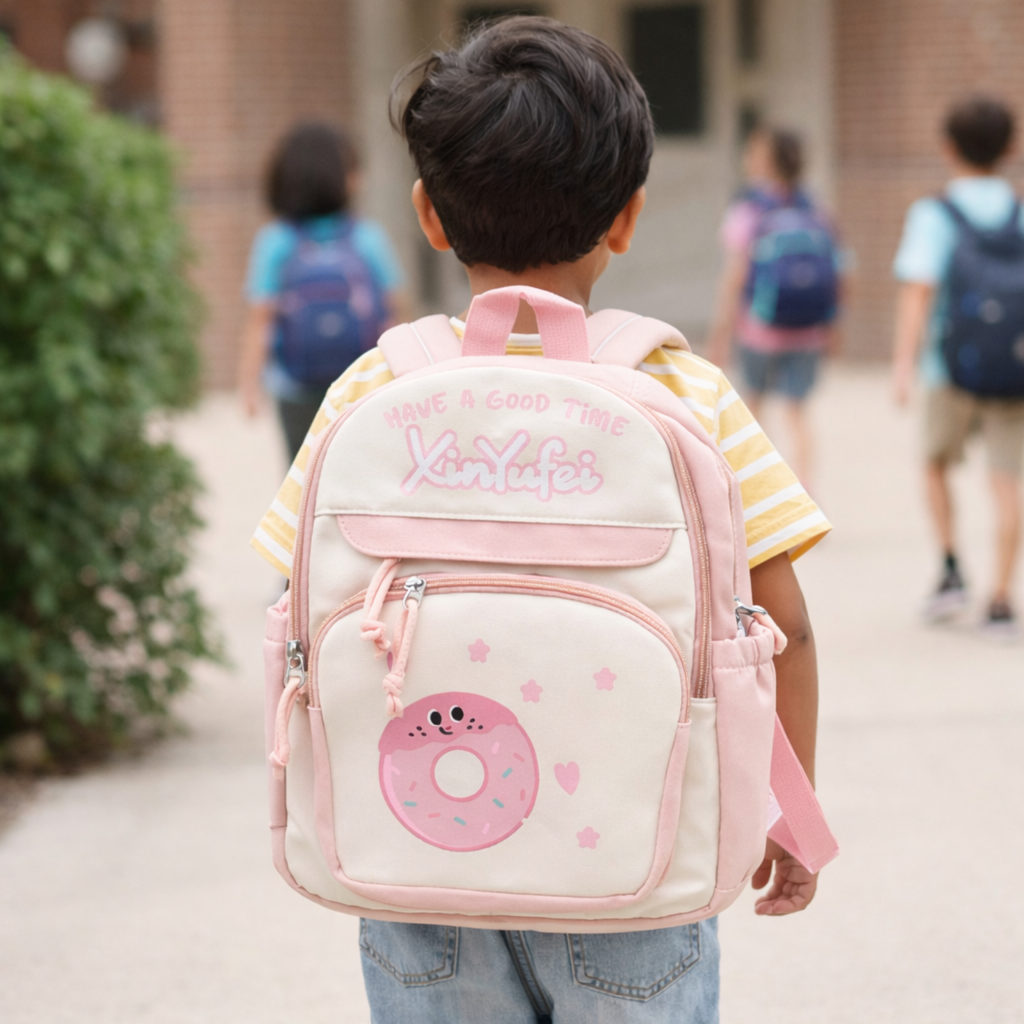 Donut Design Pink Backpack with Chest Strap