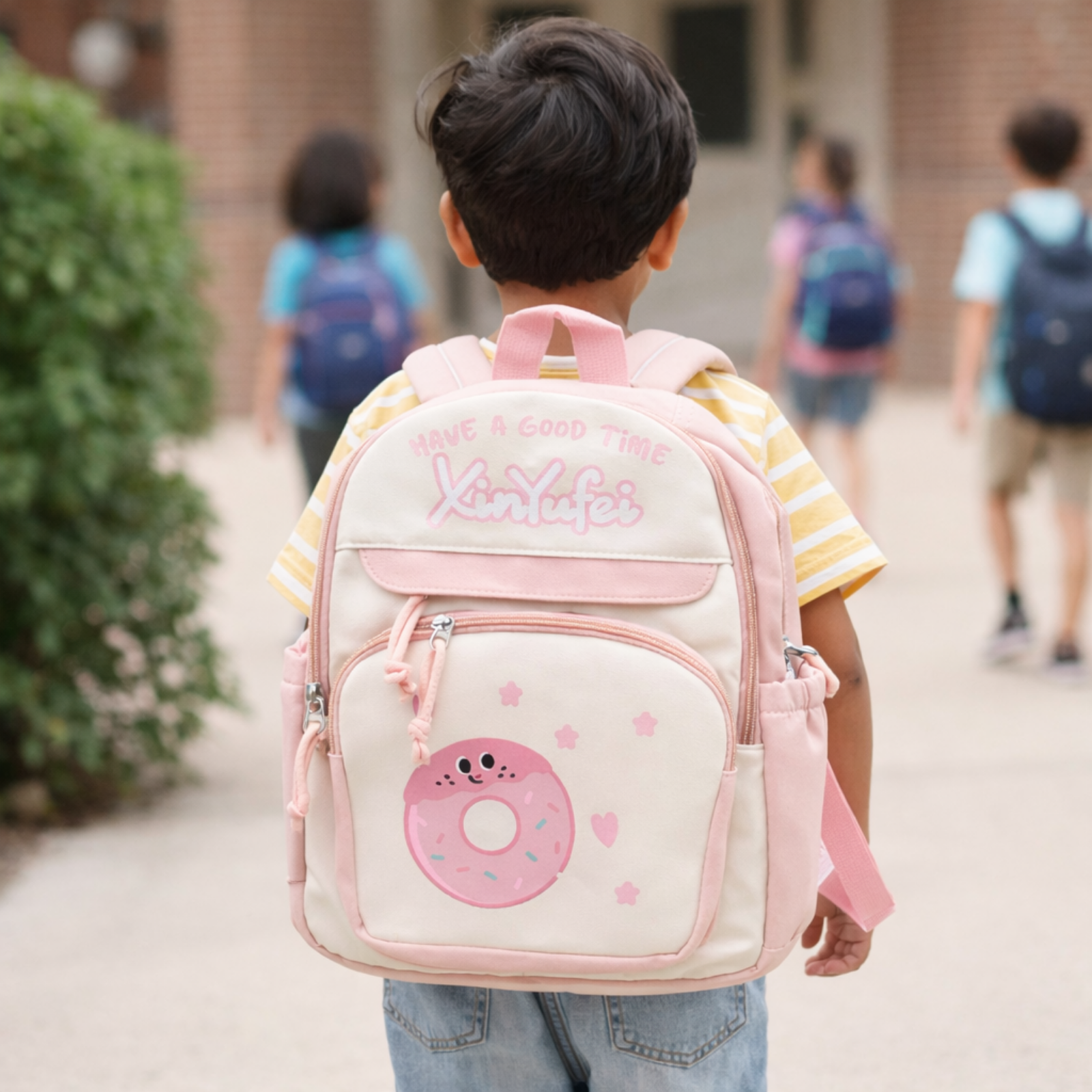 Donut Design Pink Backpack with Chest Strap