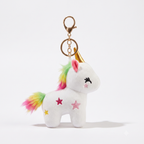 White Unicorn Plush Bag Charm with Rainbow Mane & Gold Horn