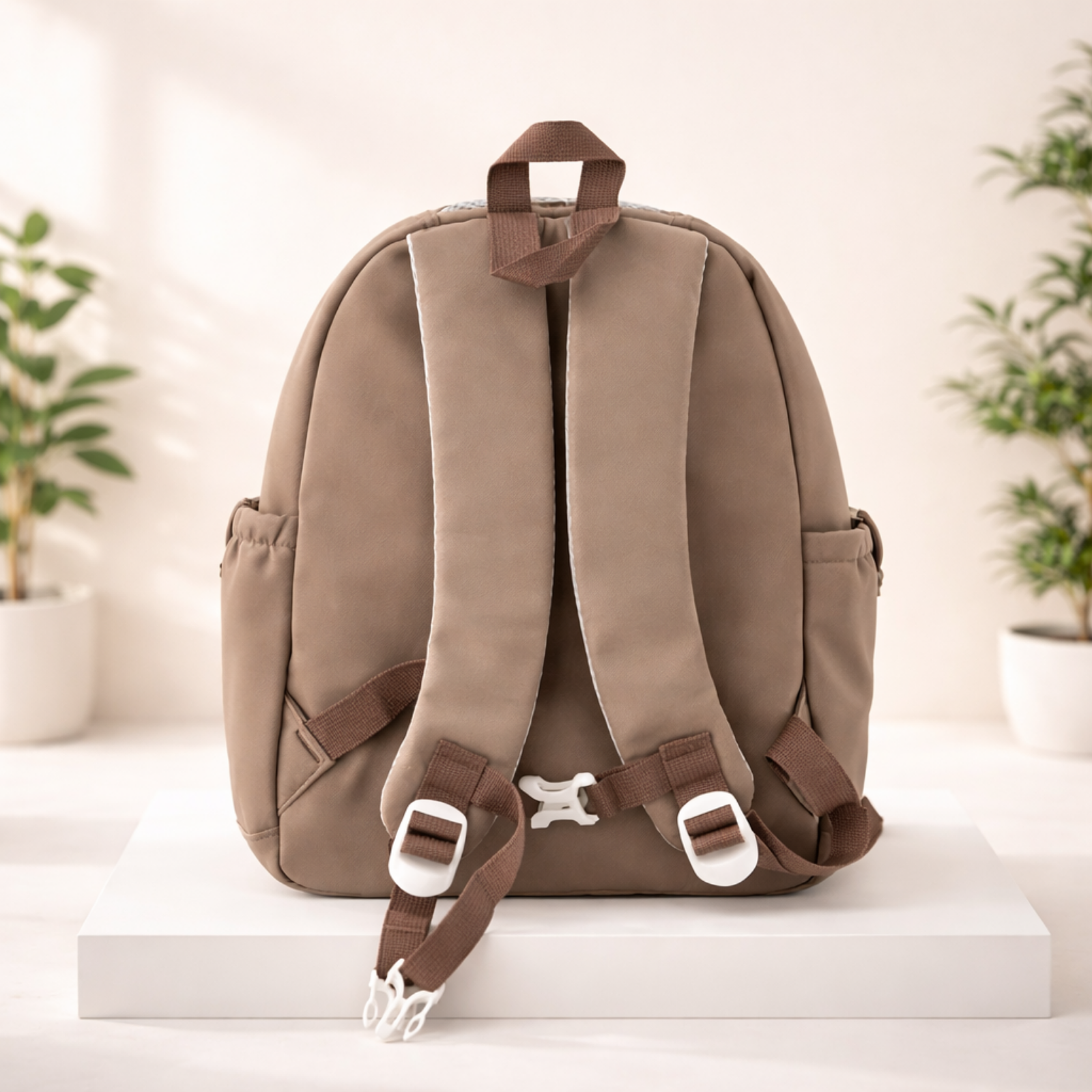 Donut Design Brown Backpack with Chest Strap
