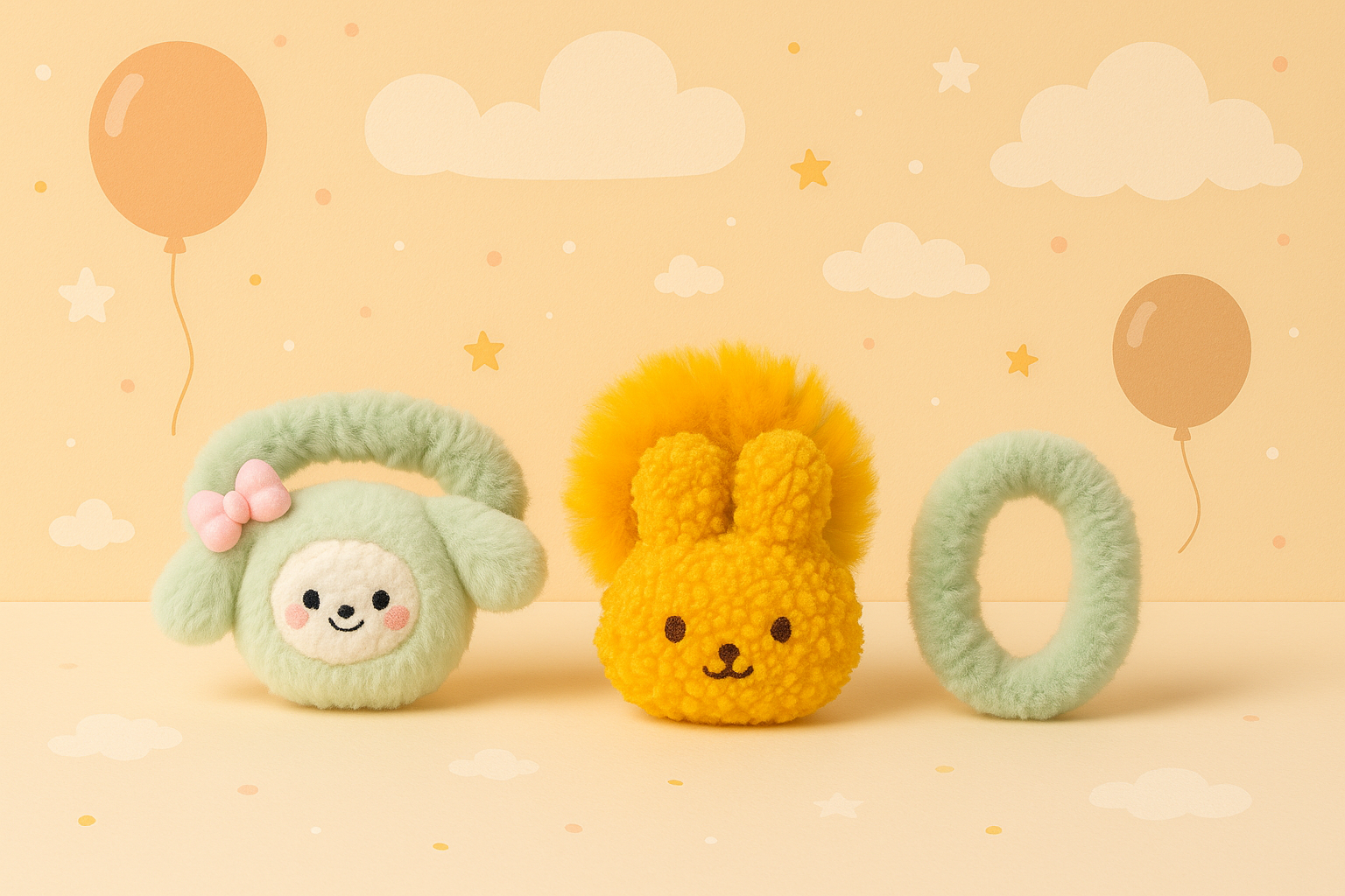 Whumies Fluffy Bunny Hair Accessory Duo – Plush Bunny hair tie & Cute Cartoon Hair Clip