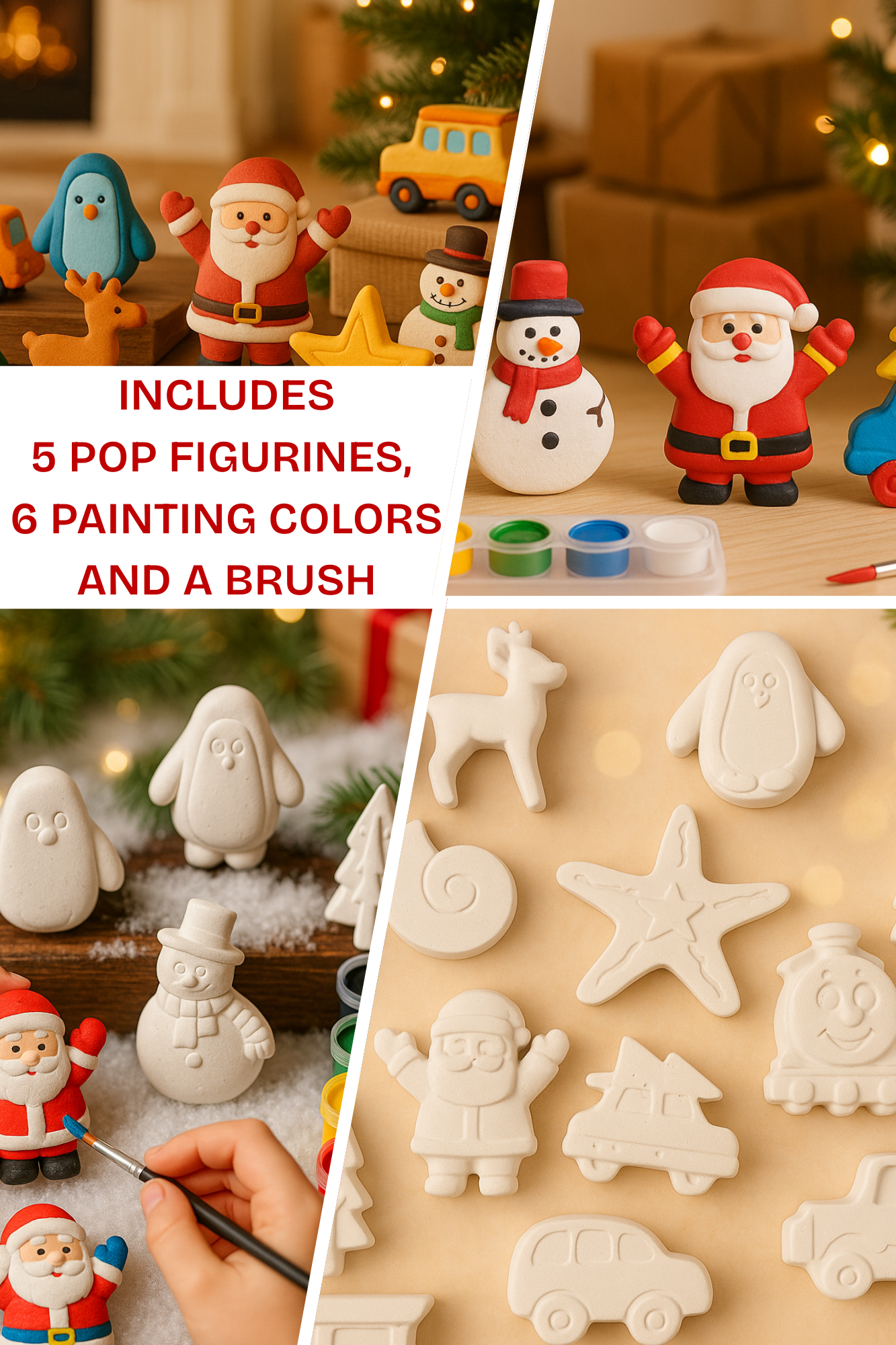 DIY POP Christmas Special Crafting Kit - 5 christmas themed big  shapes, 6 painting colors and a brush