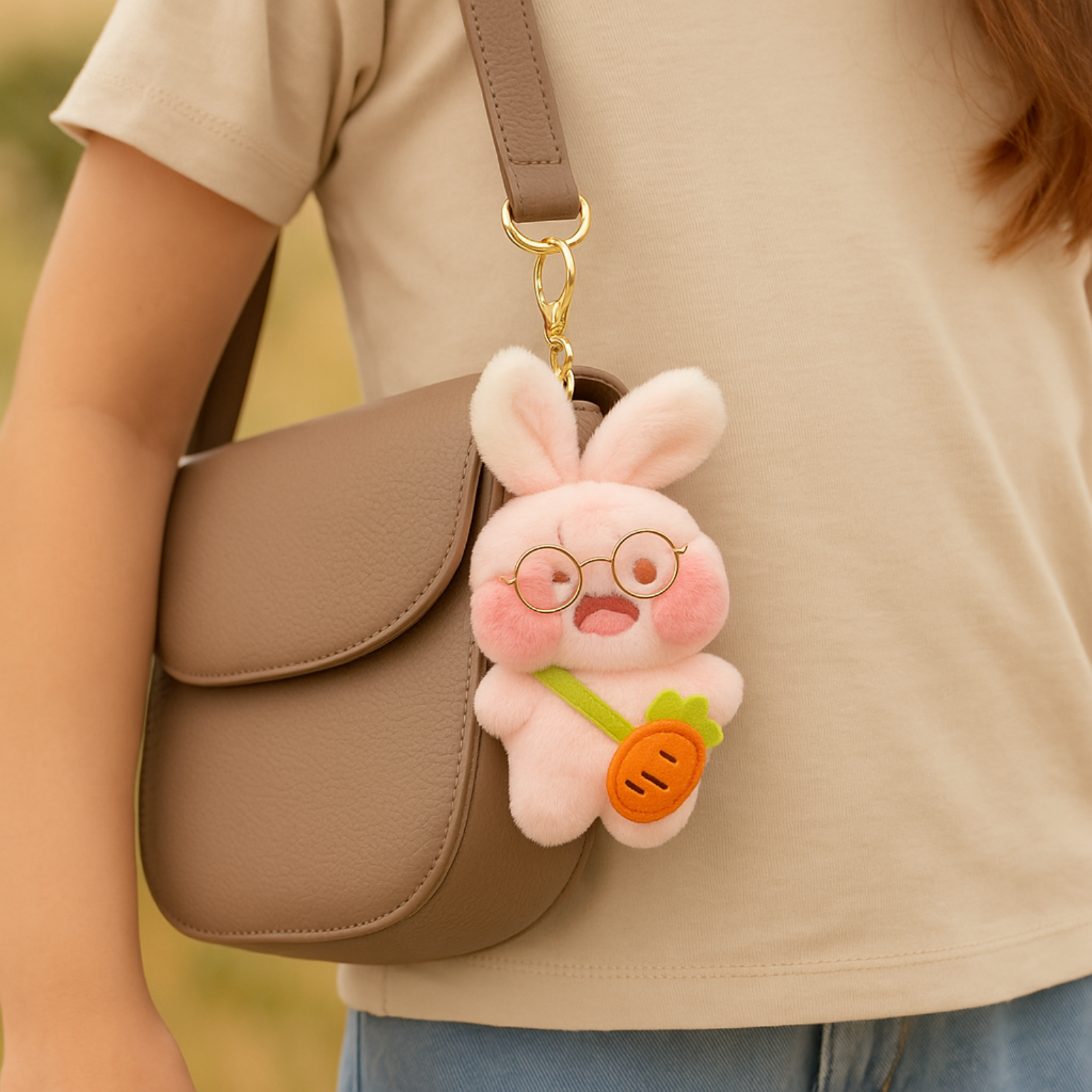 Nerdy Bunny Plush Keychain with Glasses