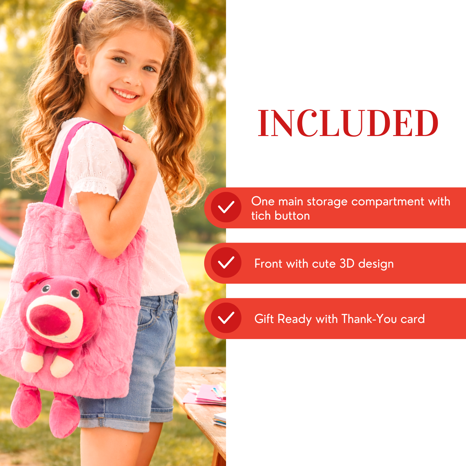 Pink Teddy Plush Tote Bag