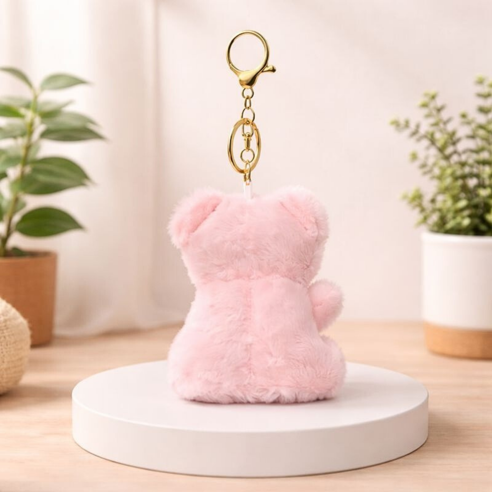 Cute Teddy Bear Plush Keychain with Crochet Flower Detail