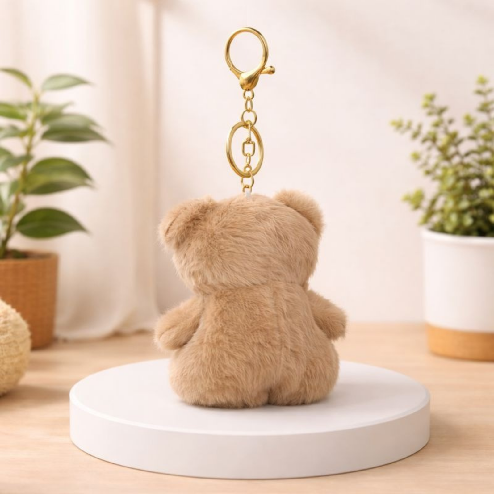 Cute Teddy Bear Plush Keychain with Crochet Flower Detail