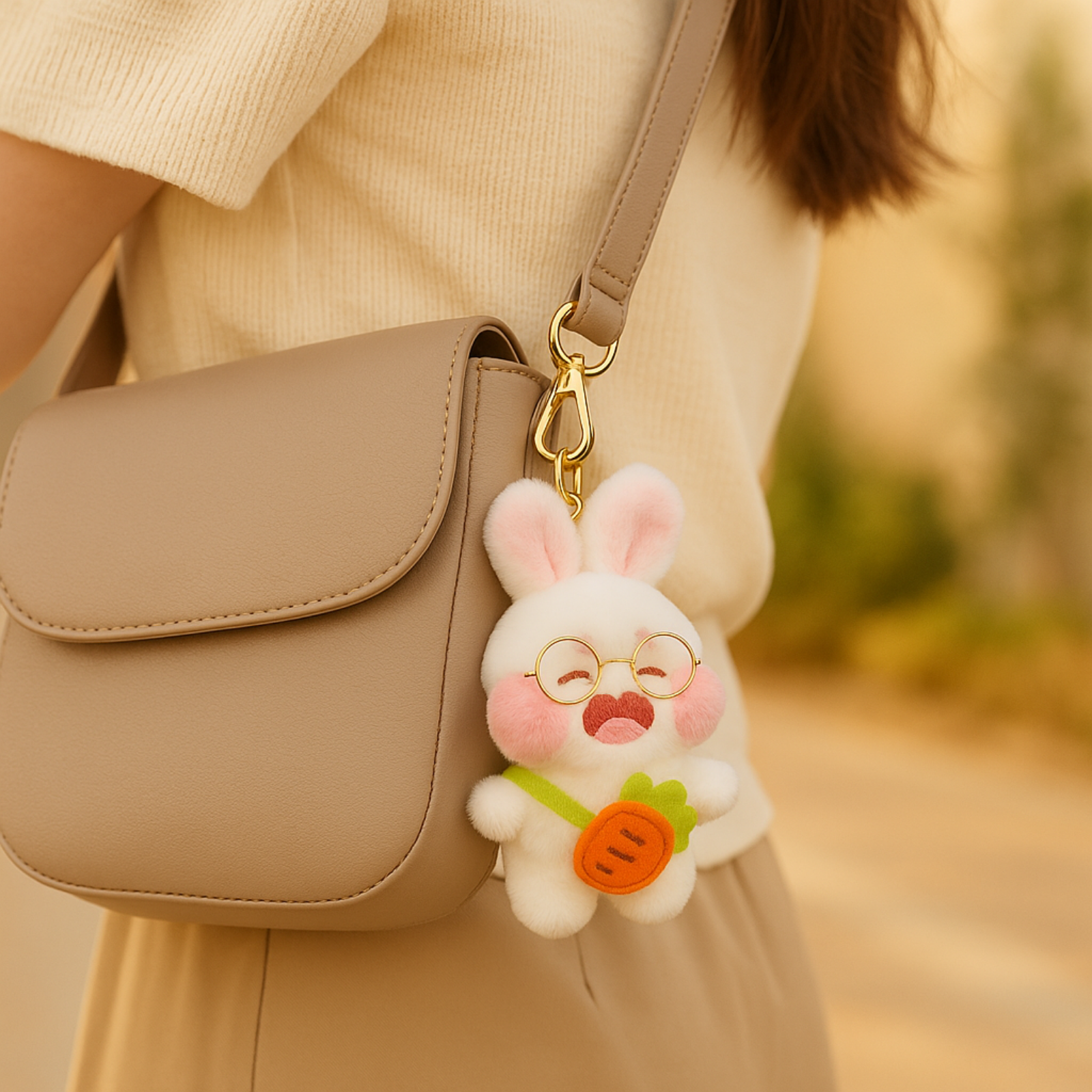 Nerdy Bunny Plush Keychain with Glasses