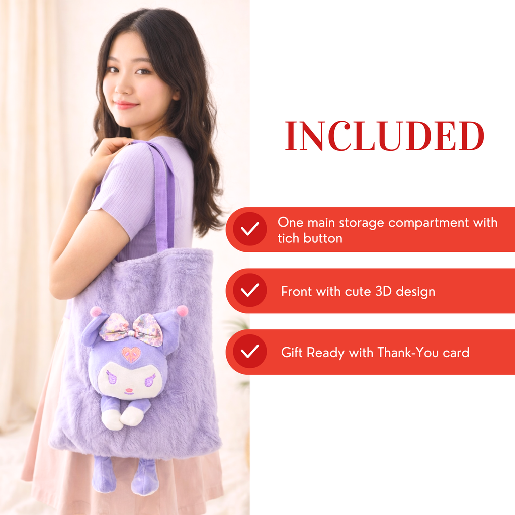 Purple Kuromi Plush Tote Bag