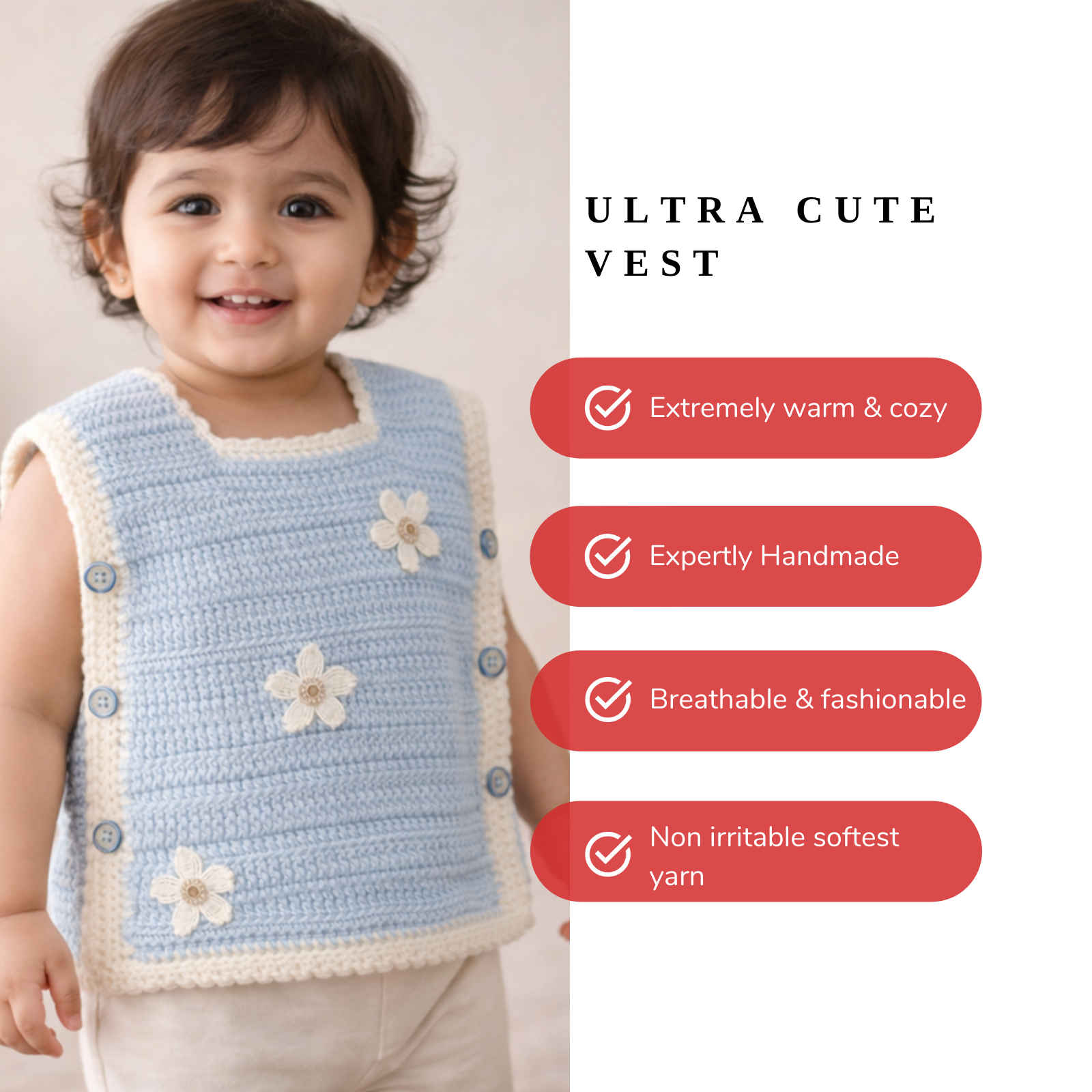 Winter Special Handmade Crochet Blue & White Baby Sweater (2–4 Years)