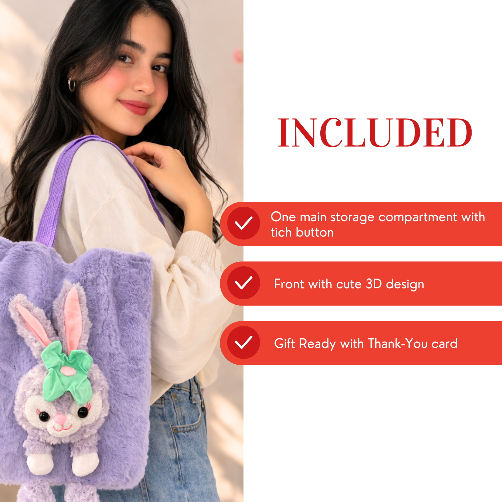Purple Bunny Plush Tote Bag