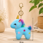 Blue Unicorn Plush Bag Charm with Rainbow Mane & Gold Horn