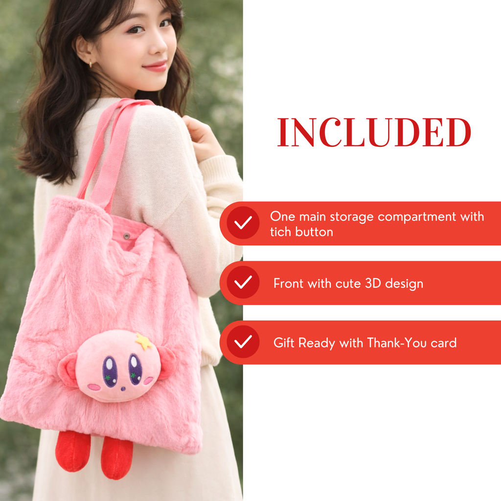 Pink Cartoon Plush Tote Bag