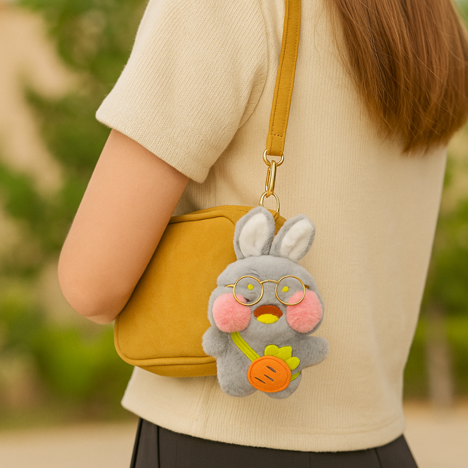 Nerdy Bunny Plush Keychain with Glasses