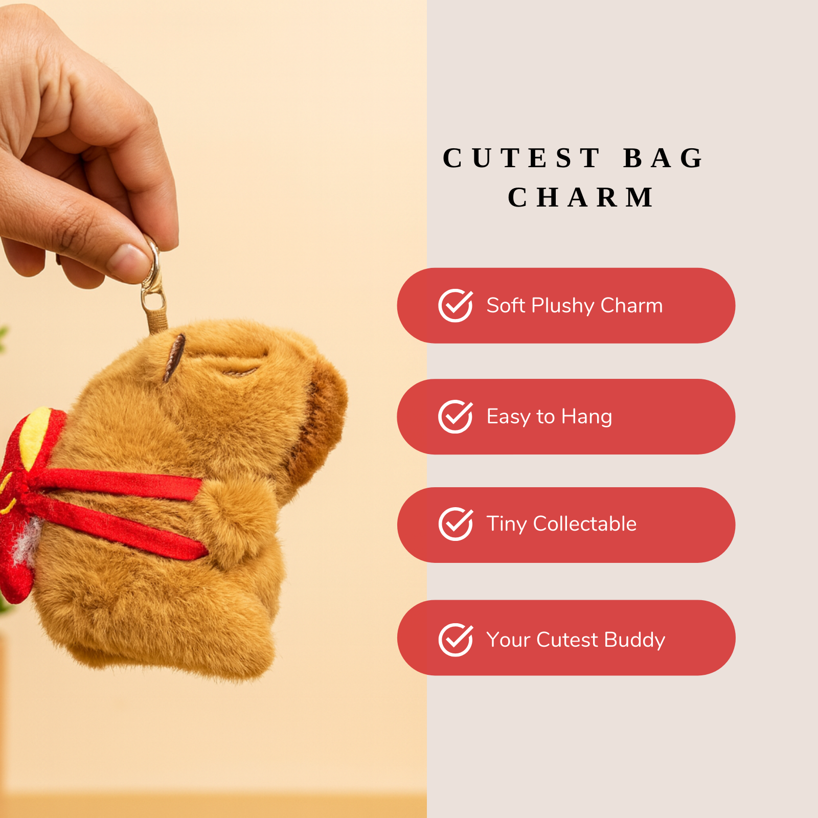 Capybara Plush Keychain with Red Bag