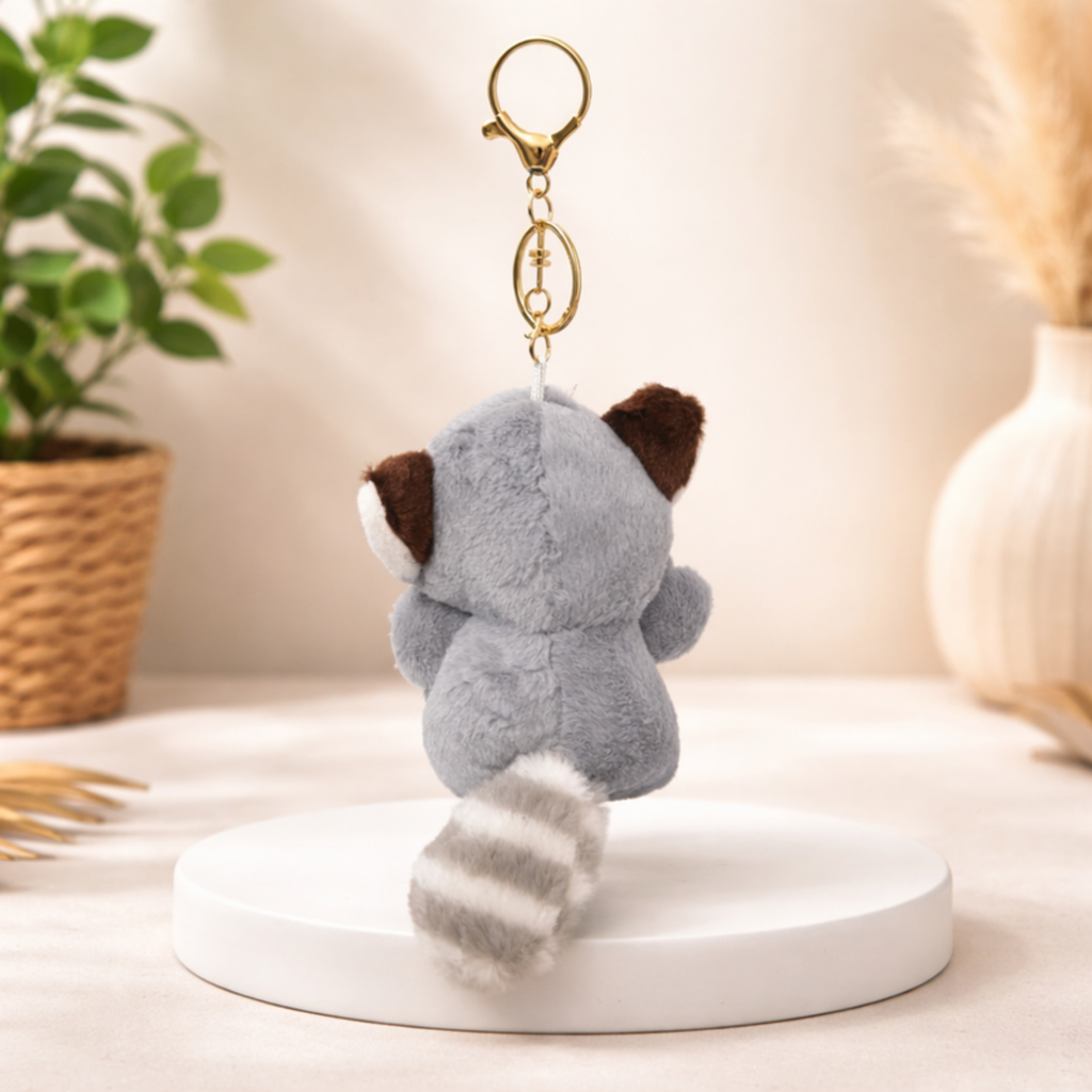 Cute Racoon Plush Keychain with Soft Fluffy Fabric