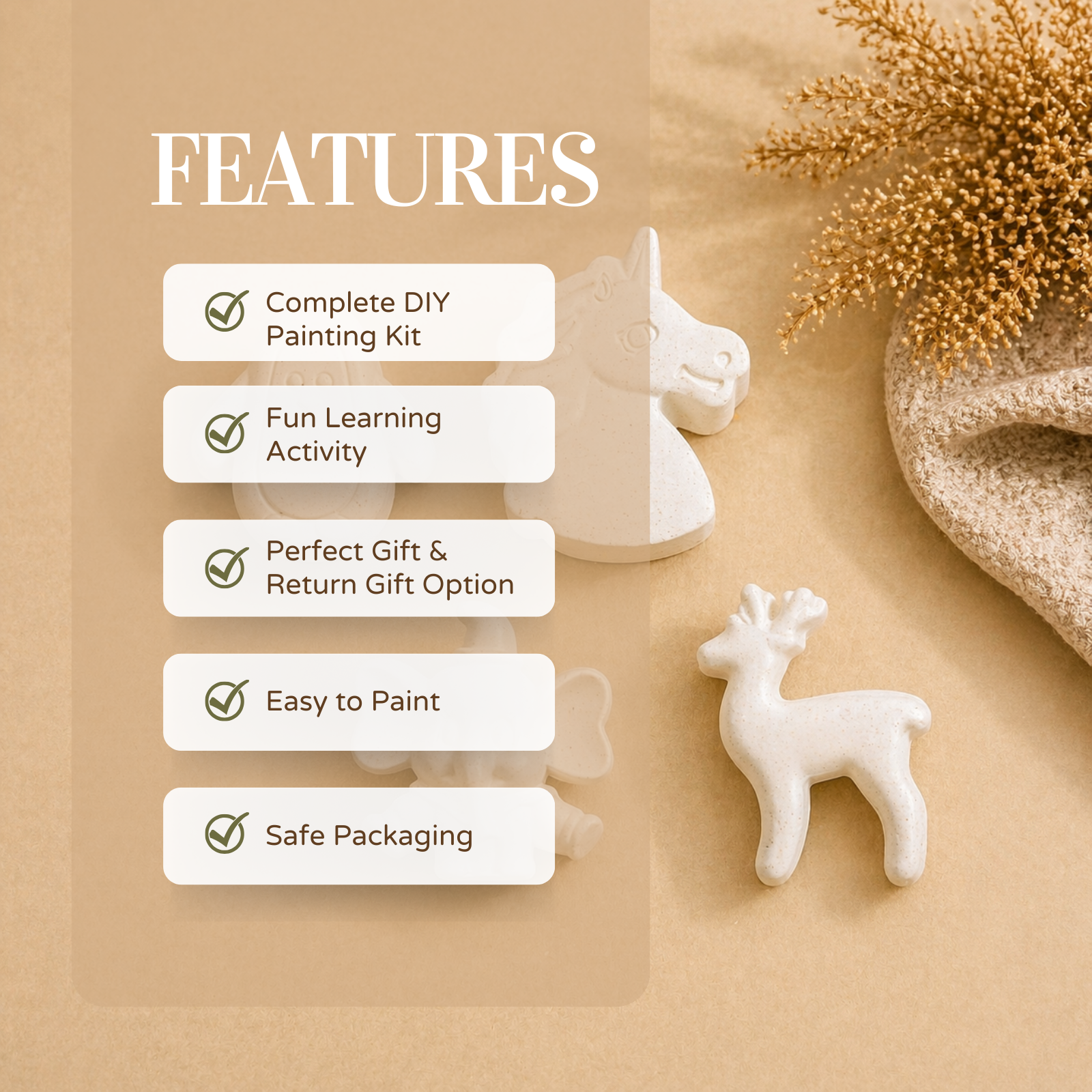 Animal DIY Painting Kit (Unicorn Head, Penguin, Deer & Elephant Character)