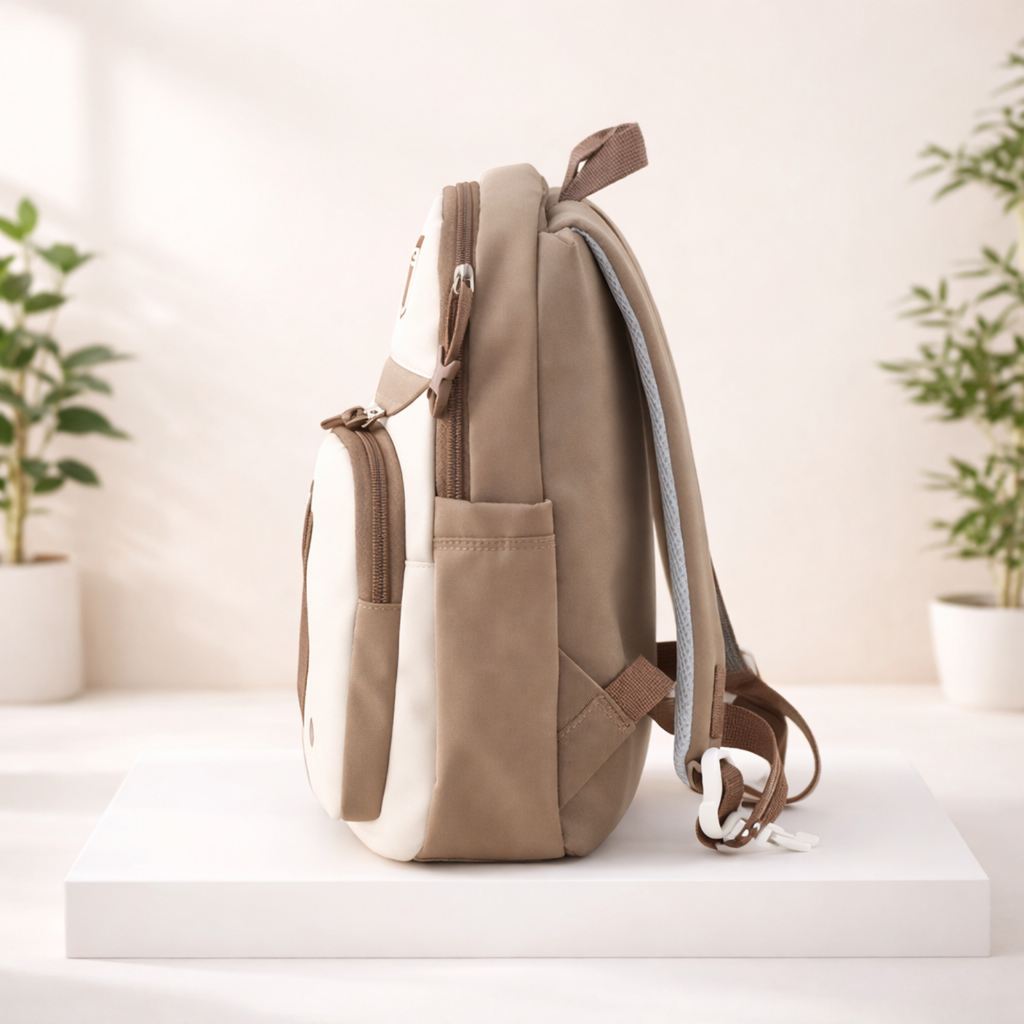 Donut Design Brown Backpack with Chest Strap