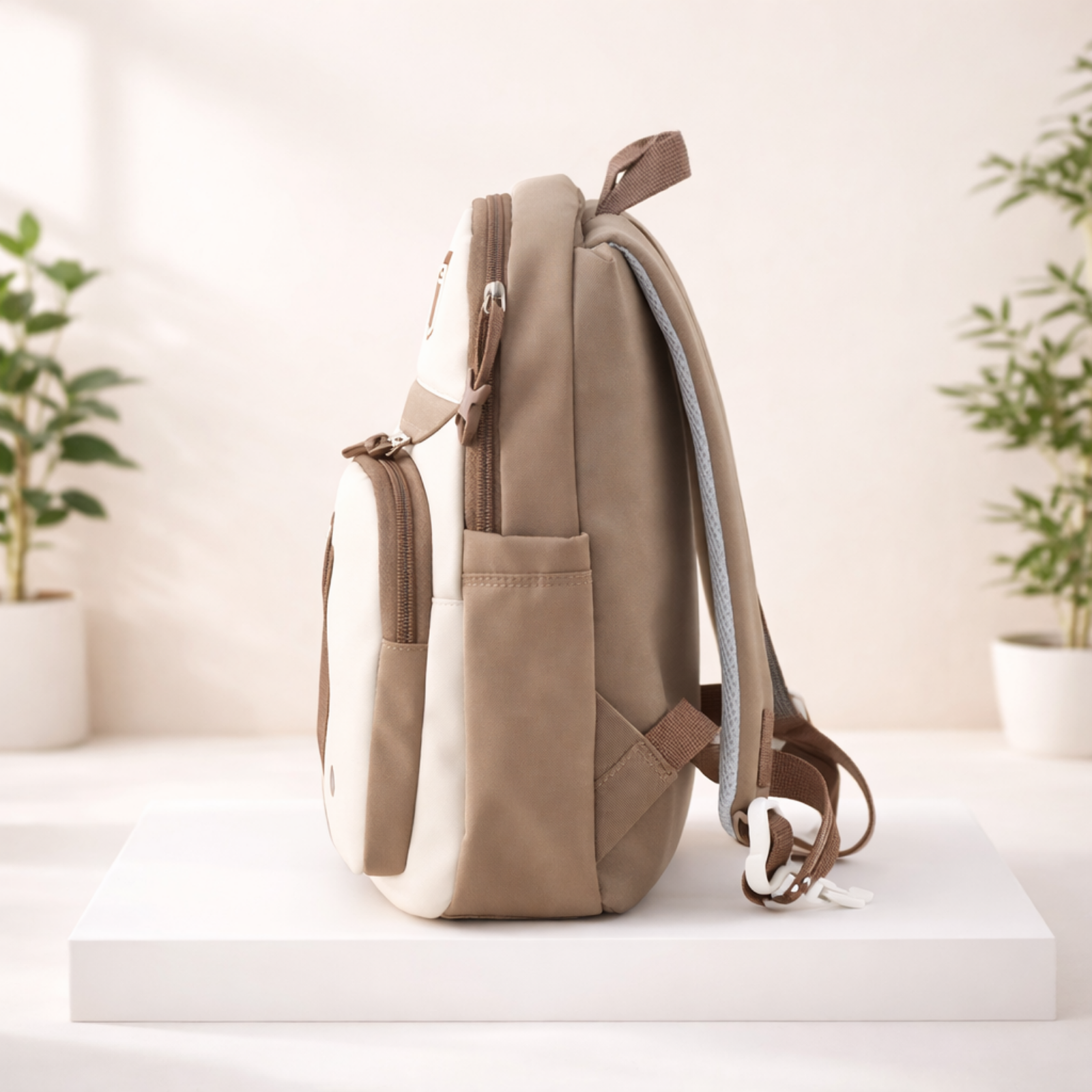 Donut Design Brown Backpack with Chest Strap