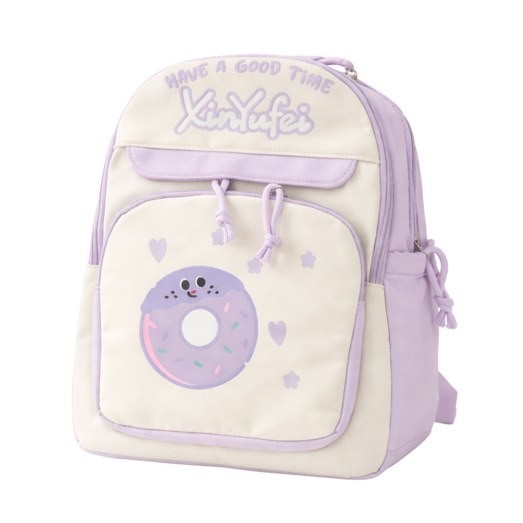 Donut Design Purple Backpack with Chest Strap