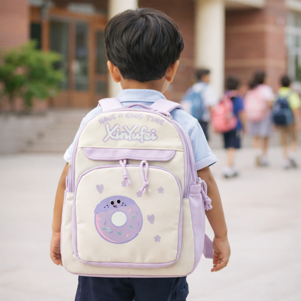 Donut Design Purple Backpack with Chest Strap