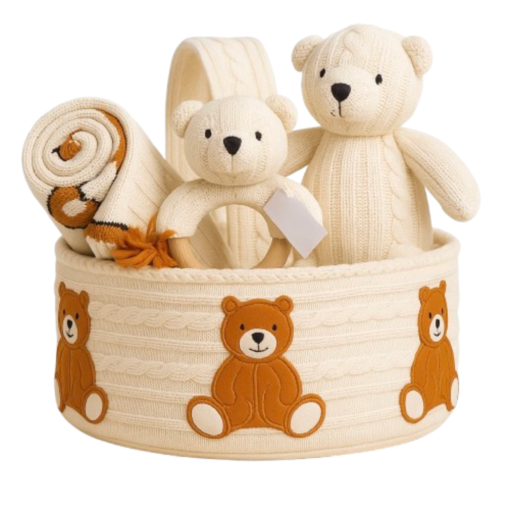 Knitted Teddy Bear Gift Basket | Premium Gift Set