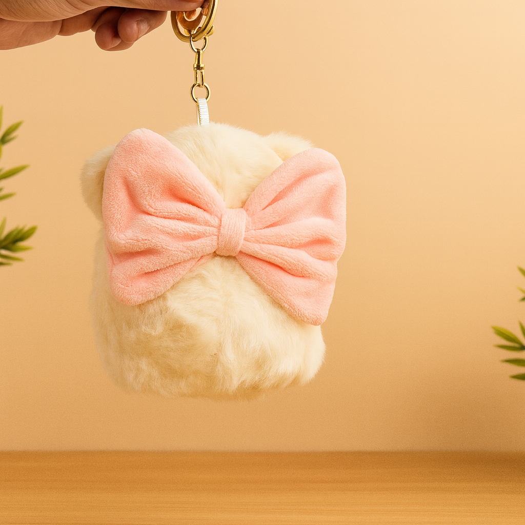 Teddy Bear with Bow Plush Keychain