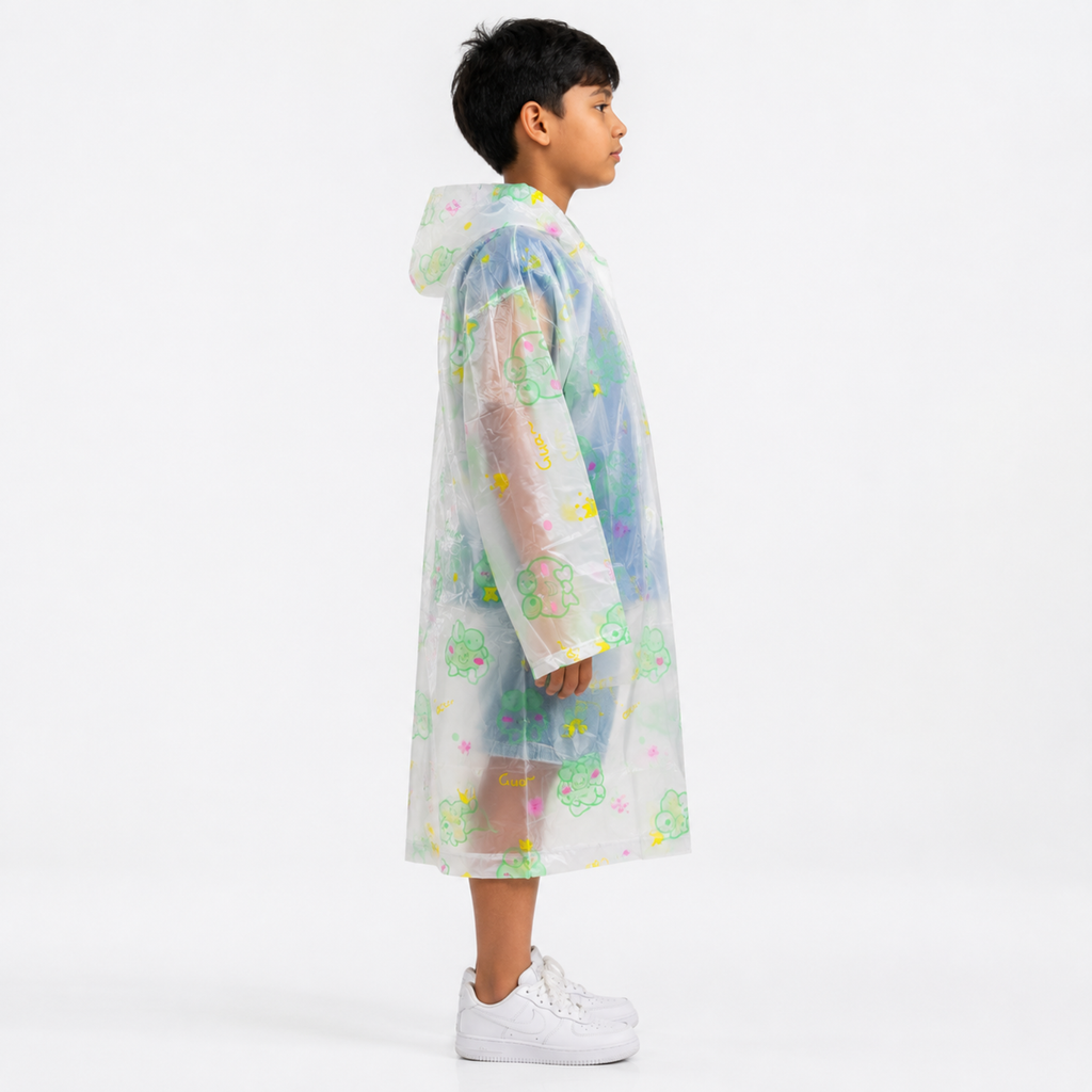 Clear Kids Raincoat with Green Frog Print