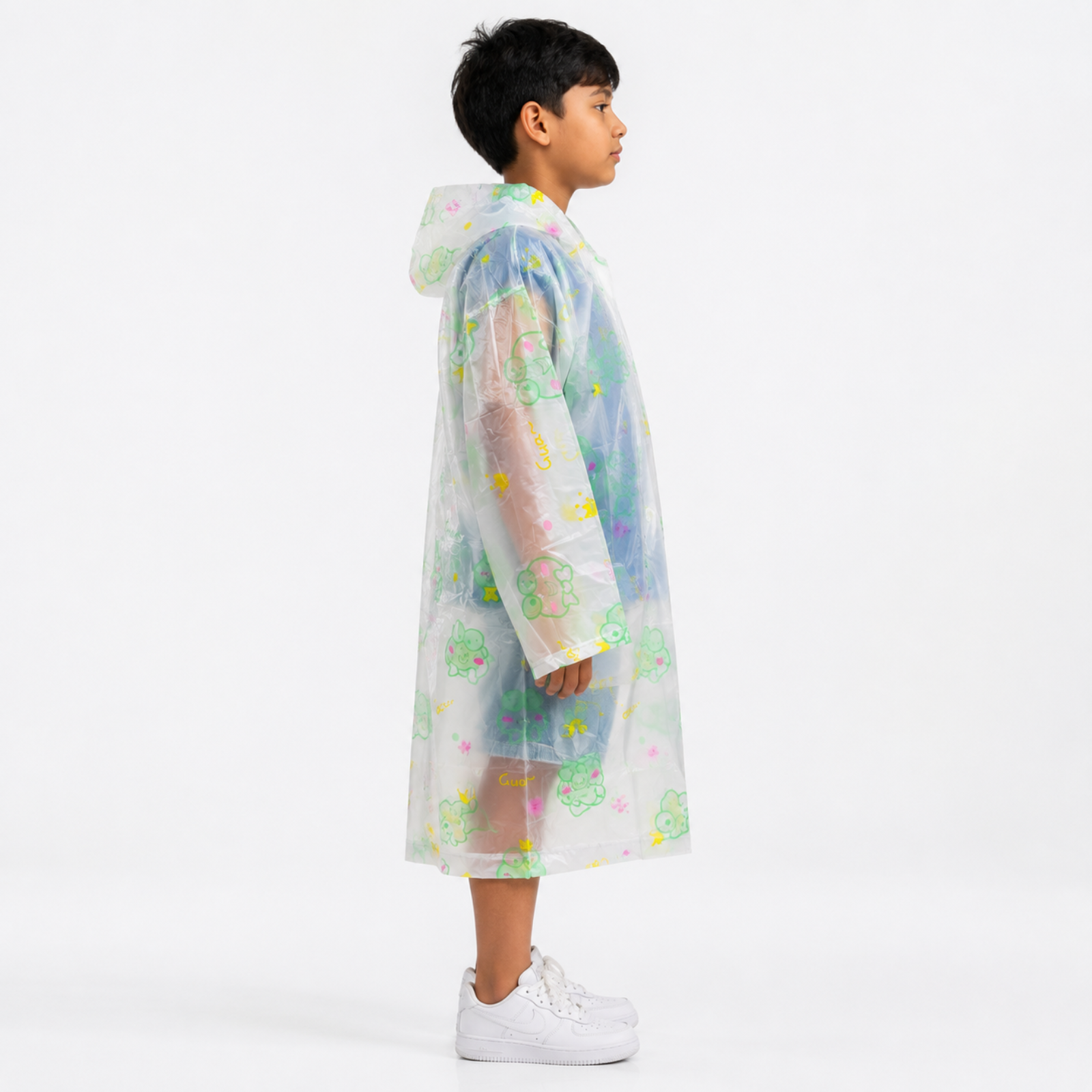 Clear Kids Raincoat with Green Frog Print