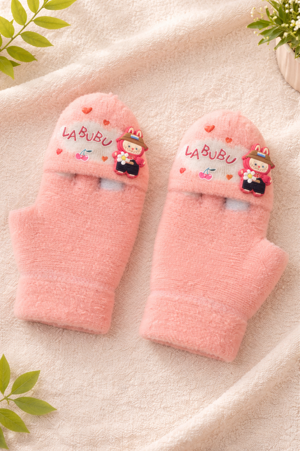 Winter Special Dark Pink Kids Convertible Gloves with Detachable Top
