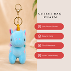 Blue Unicorn Plush Bag Charm with Rainbow Mane & Gold Horn