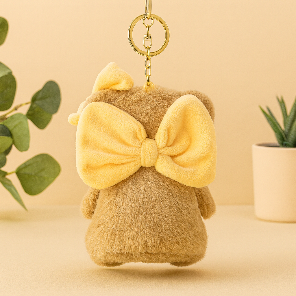 Teddy Bear with Bow Plush Keychain