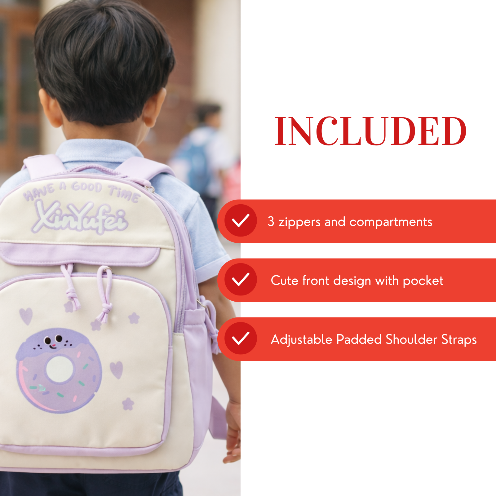 Donut Design Purple Backpack with Chest Strap