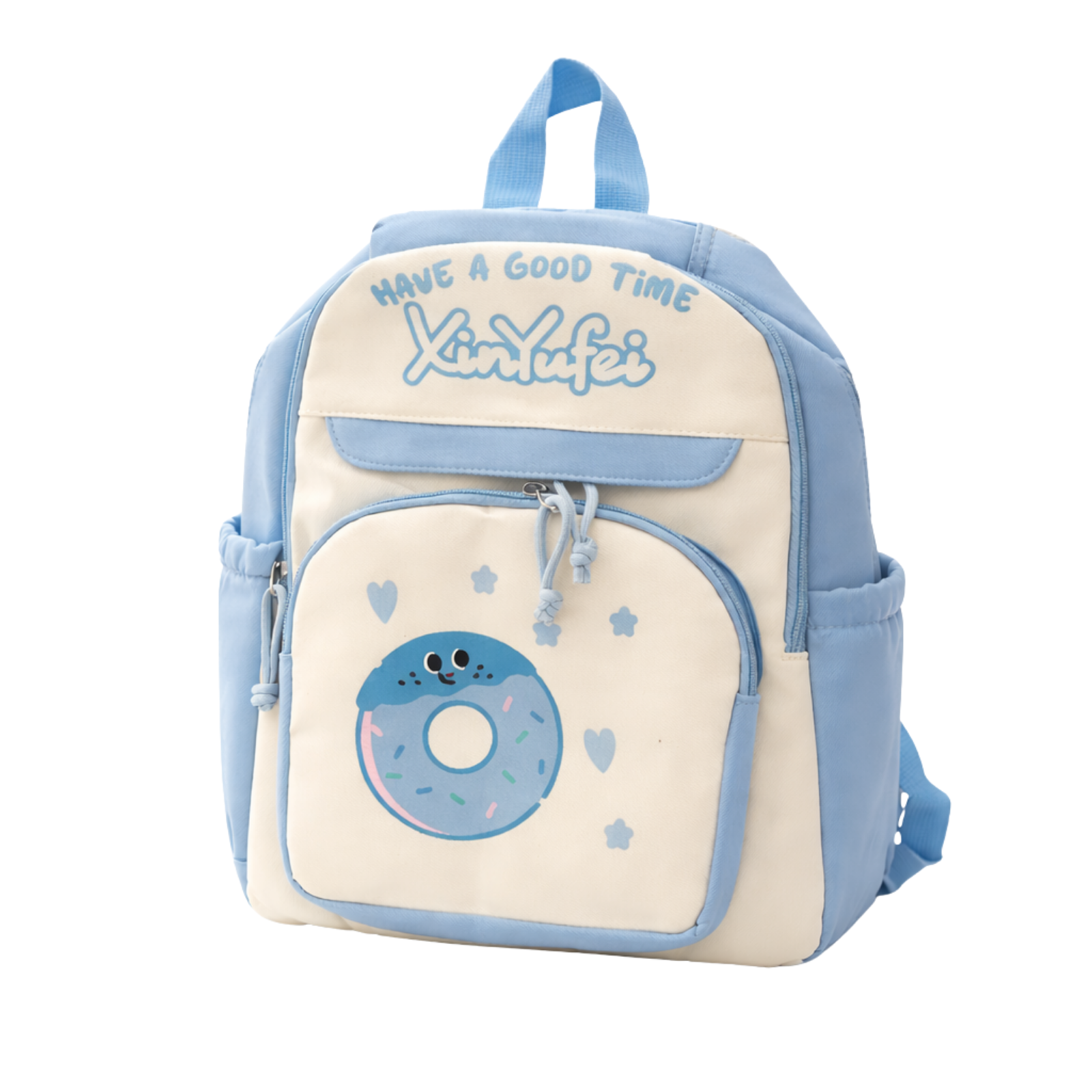 Donut Design Blue Backpack with Chest Strap