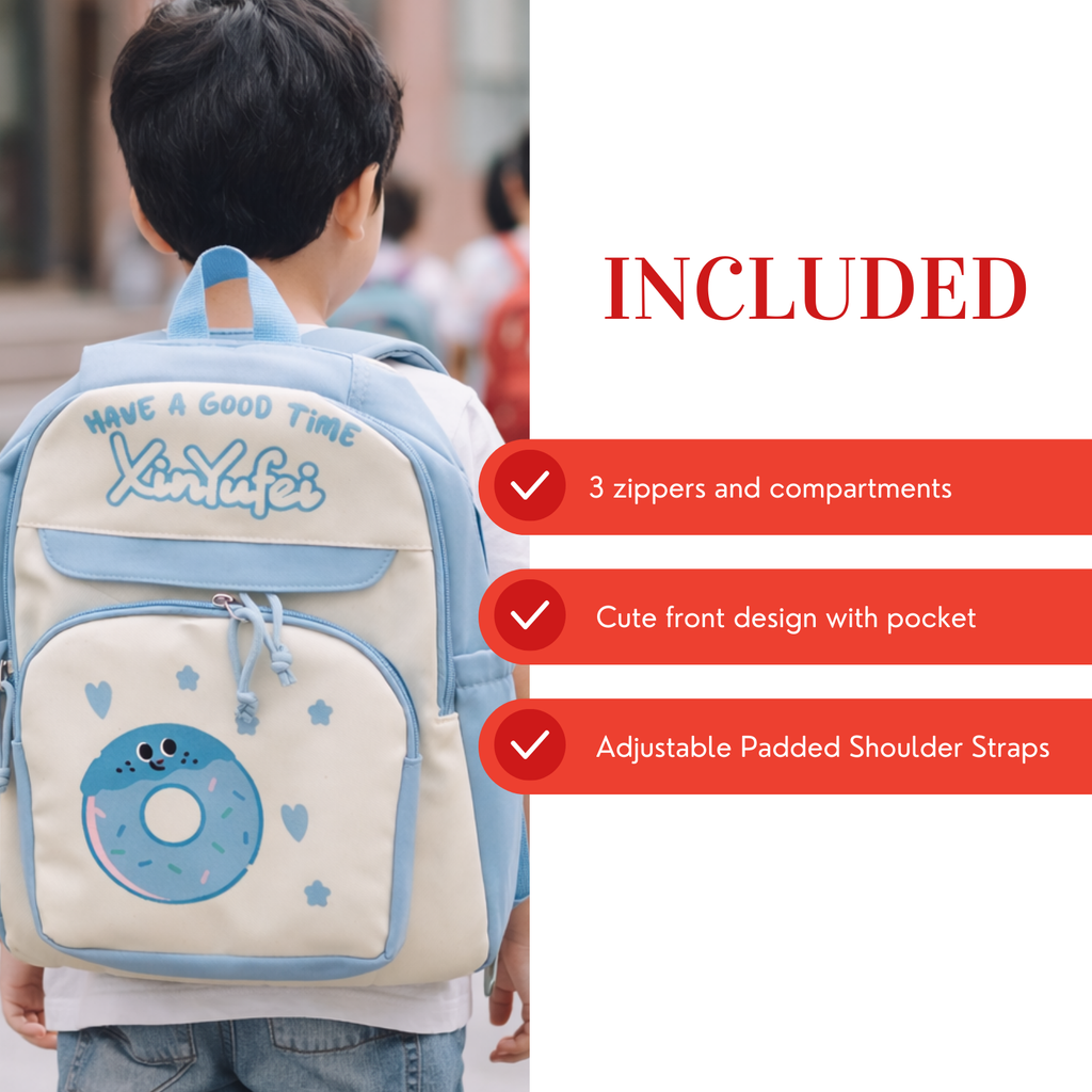 Donut Design Blue Backpack with Chest Strap