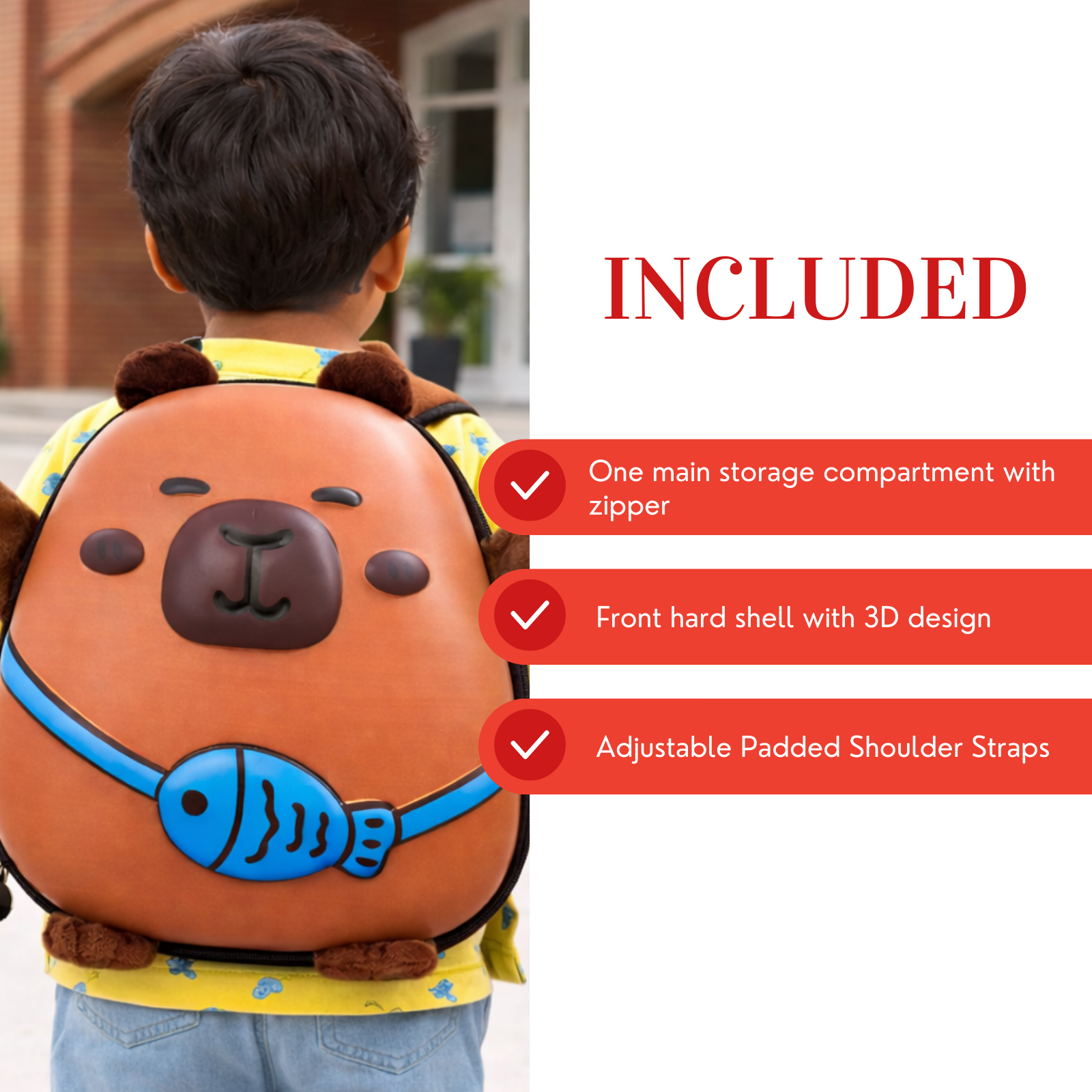 Capybara Kids Backpack 3D Hard Shell & Blue Fish Design