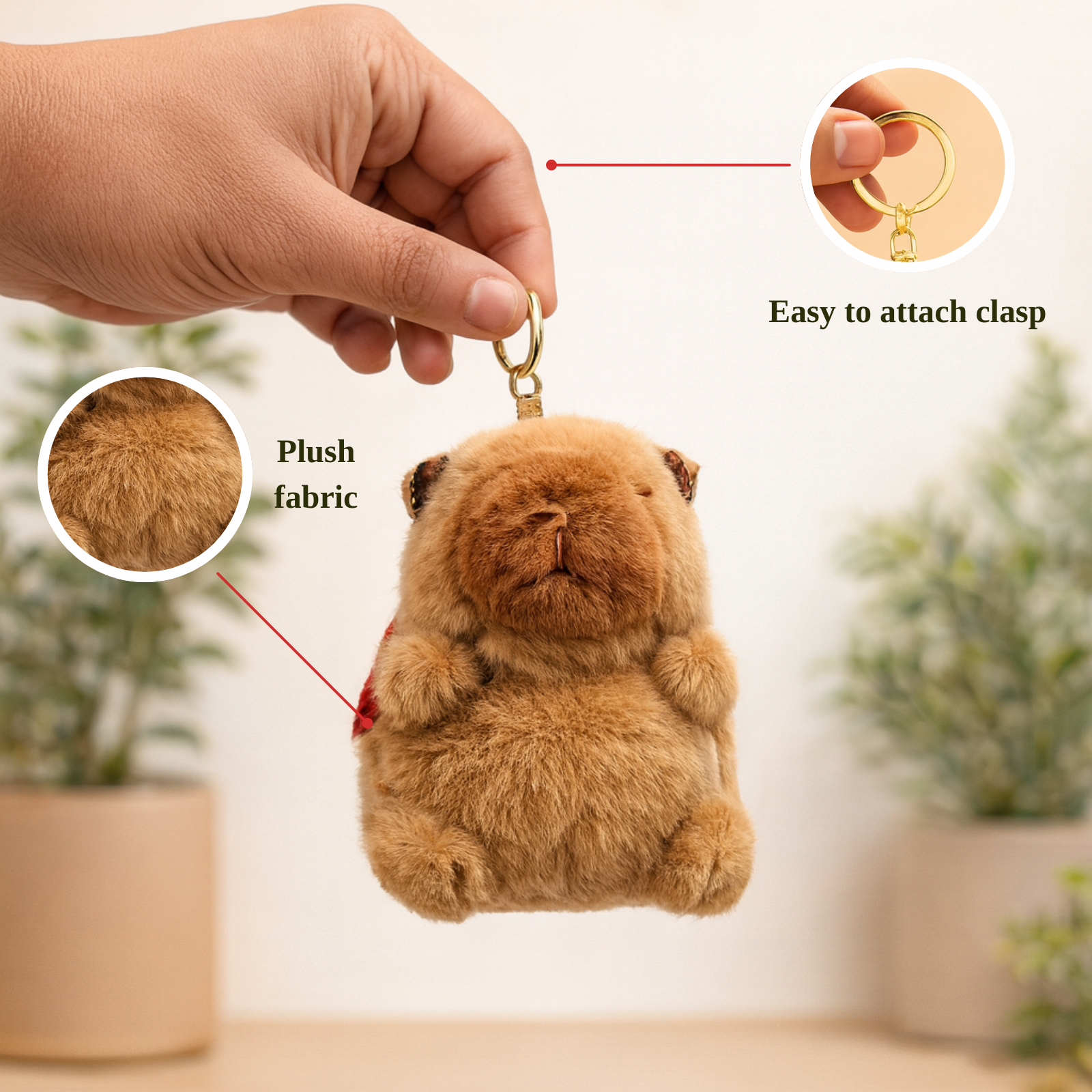 Cute Capybara Plush Keychain with Red Bag