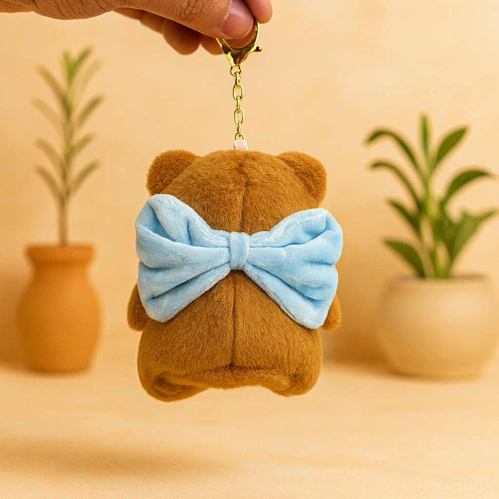 Teddy Bear with Bow Plush Keychain