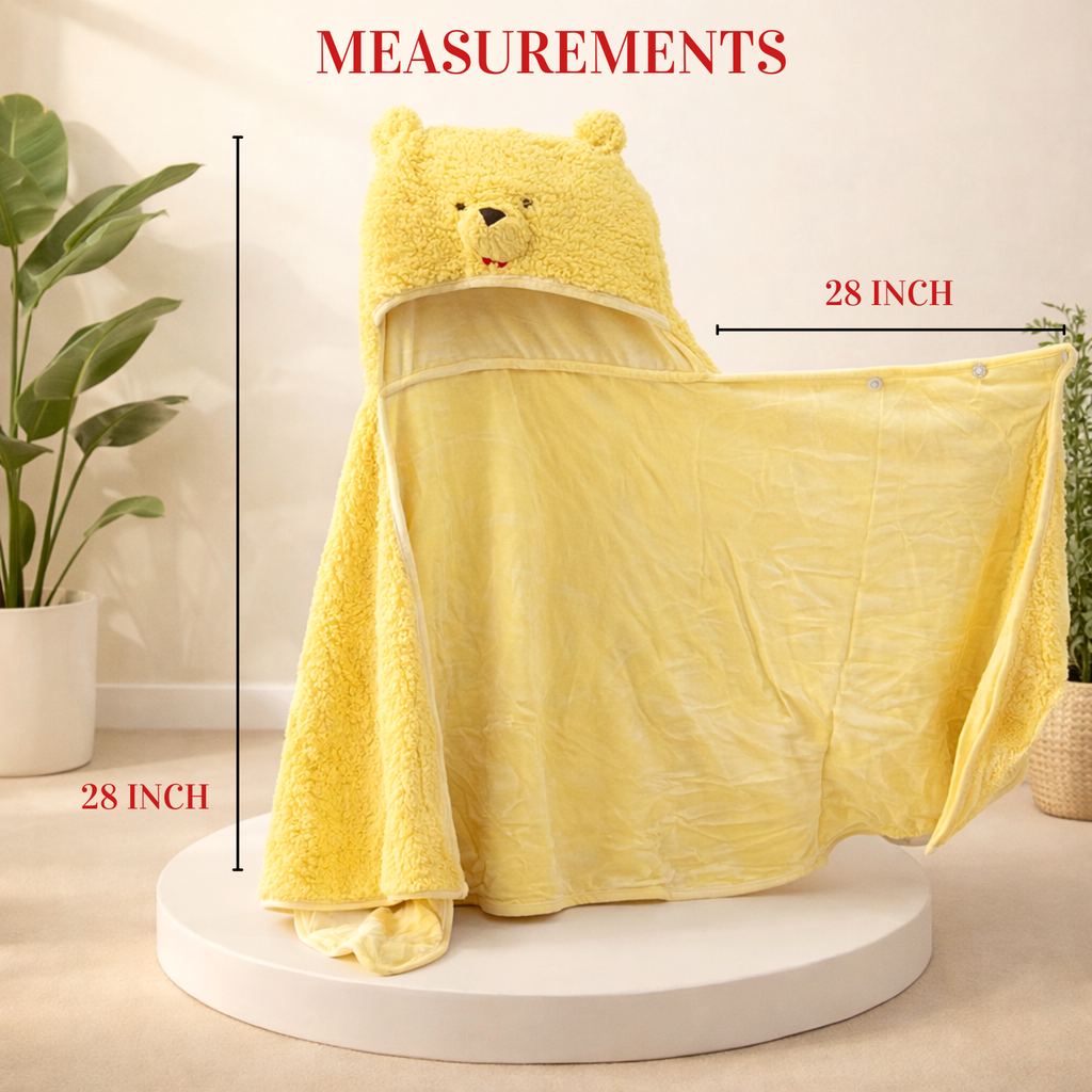 Bath Towel Poncho with Yellow Bear Hoody