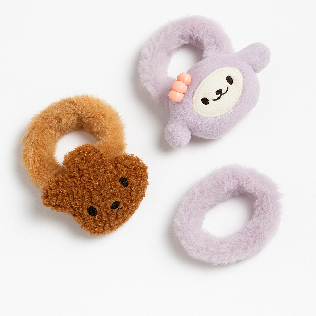 Whumies Fluffy Bunny Hair Accessory Duo – Plush Bunny hair tie & Cute Cartoon Hair Clip