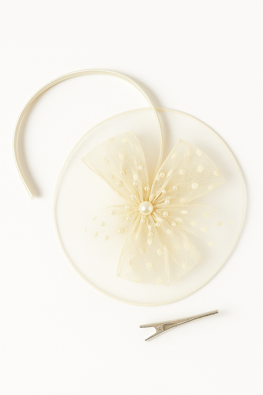 2-in-1 Pearl Bow Hairband & Clip – White Designer convertible Headpiece for Girls