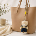 Beige Teddy Plush Keychain with Blue Overalls