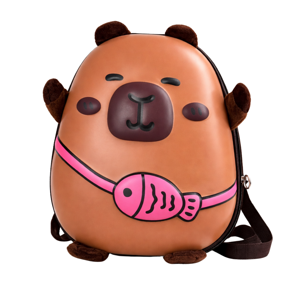 Capybara Kids Backpack 3D Hard Shell & Pink Fish Design