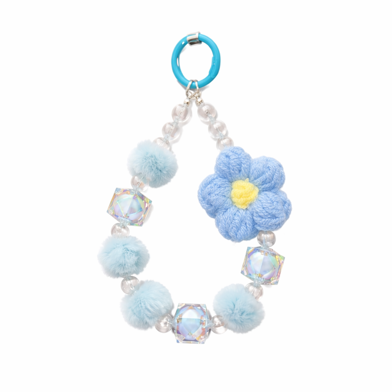 Pastel Crochet Flower Mobile Charm with Beads & Pom Poms