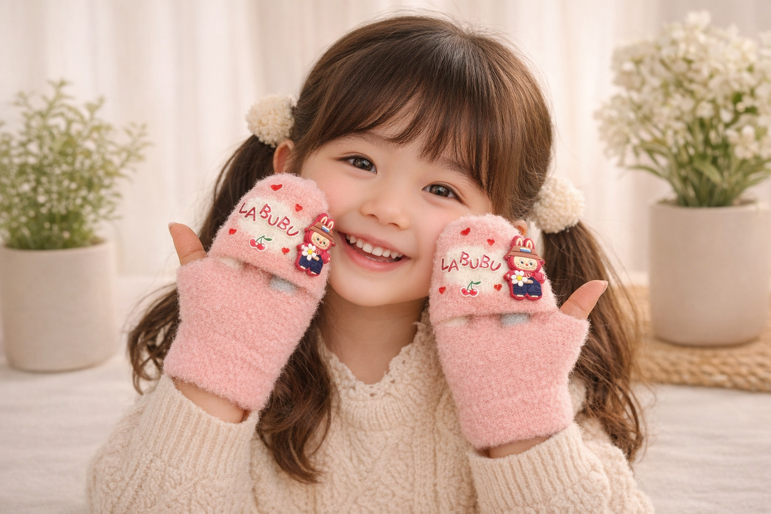 Winter Special Dark Pink Kids Convertible Gloves with Detachable Top