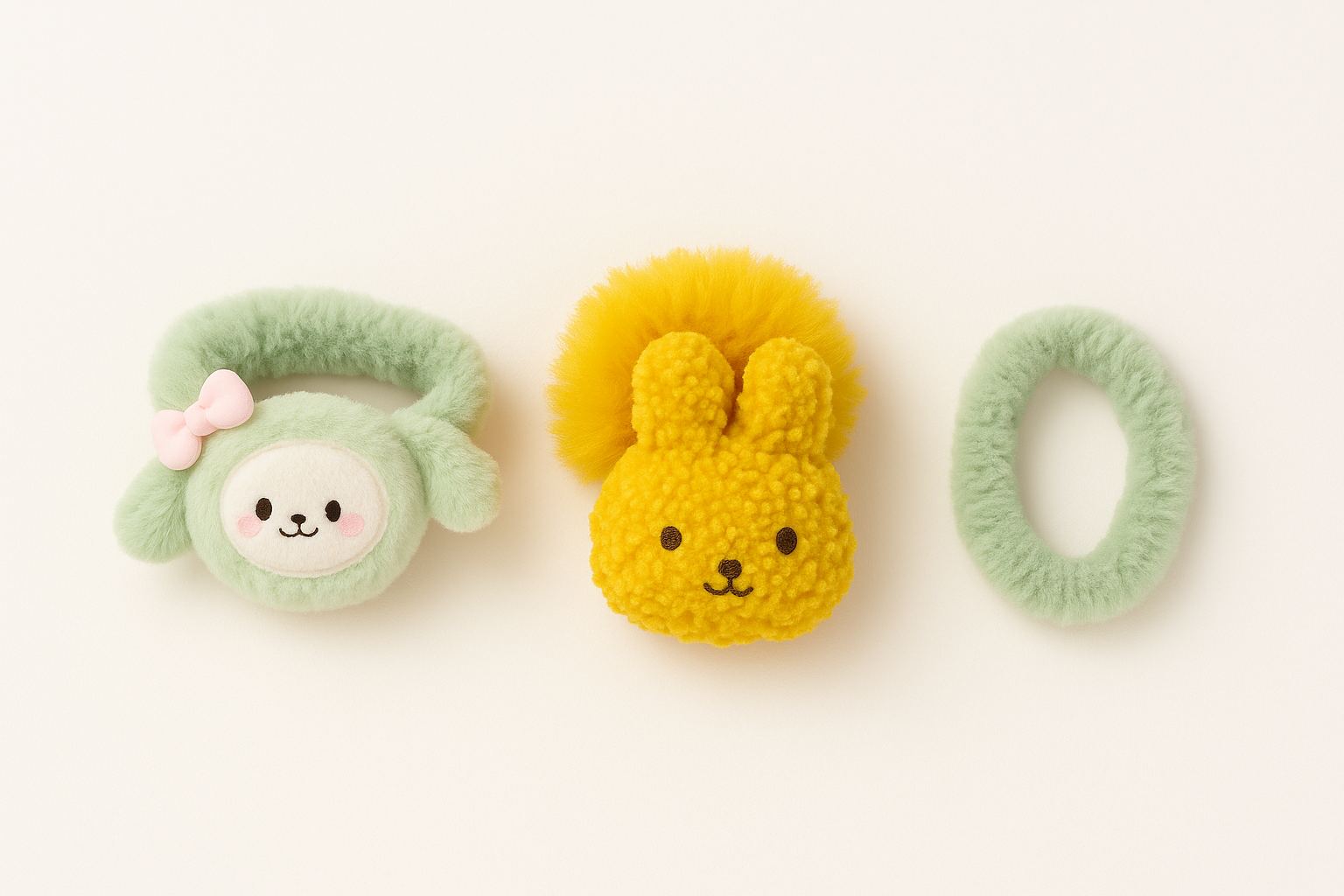Whumies Fluffy Bunny Hair Accessory Duo – Plush Bunny hair tie & Cute Cartoon Hair Clip
